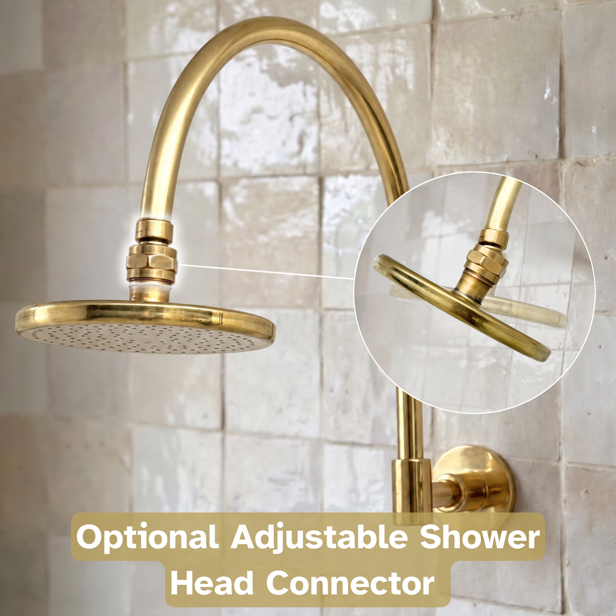 Unlacquered Brass Round Rain Shower System with Gooseneck arm 6"