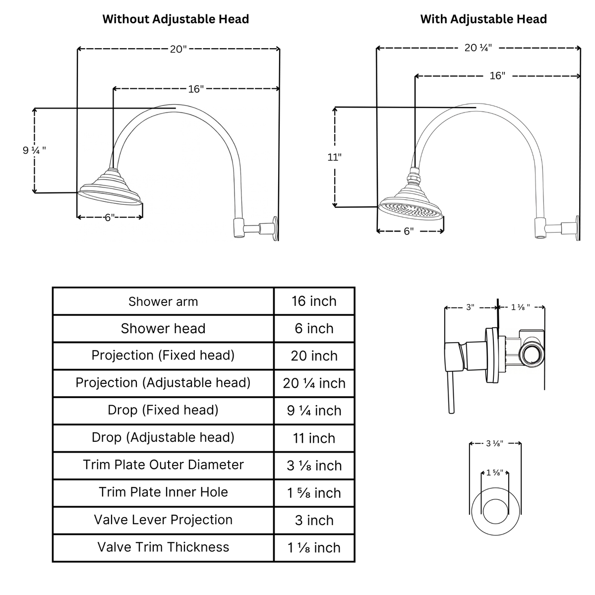 Unlacquered Brass Dome Rain Shower System with Gooseneck arm