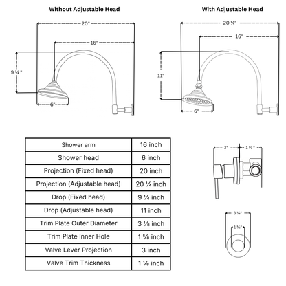 Unlacquered Brass Dome Rain Shower System with Gooseneck arm