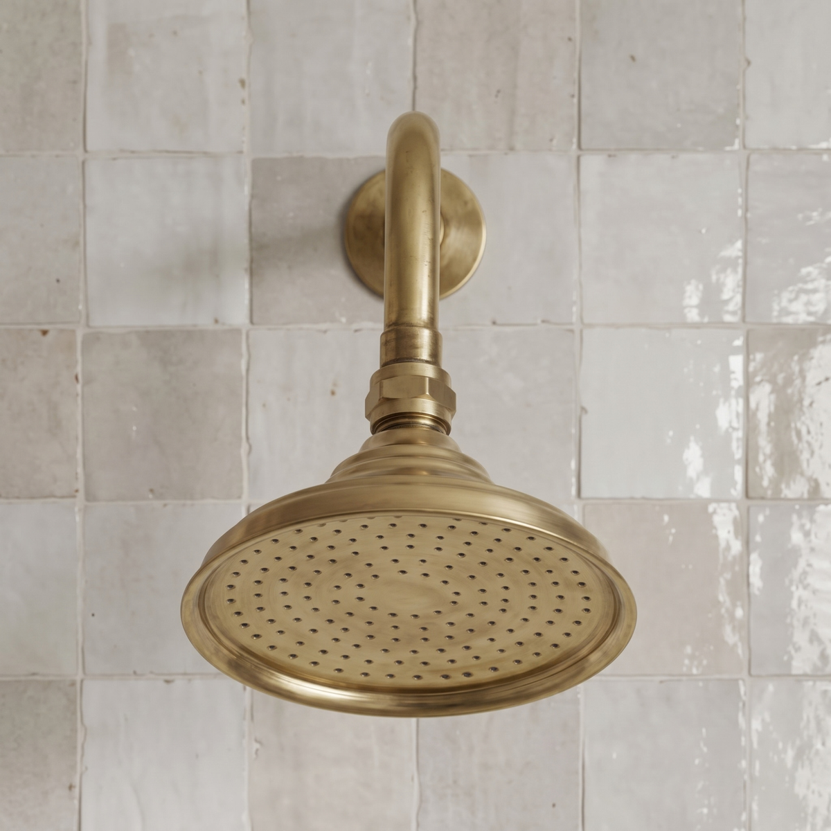 Unlacquered Brass Dome Rain Shower System with Straight arm