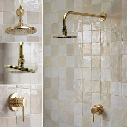 Unlacquered Brass Round Rain Shower System with Straight arm