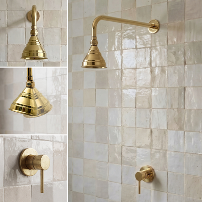 Unlacquered Brass Dome Rain Shower System with Straight arm