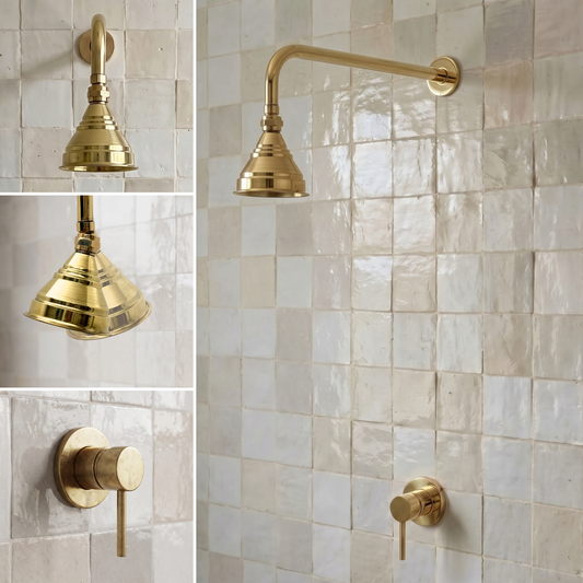 Unlacquered Brass Dome Rain Shower System with Straight arm