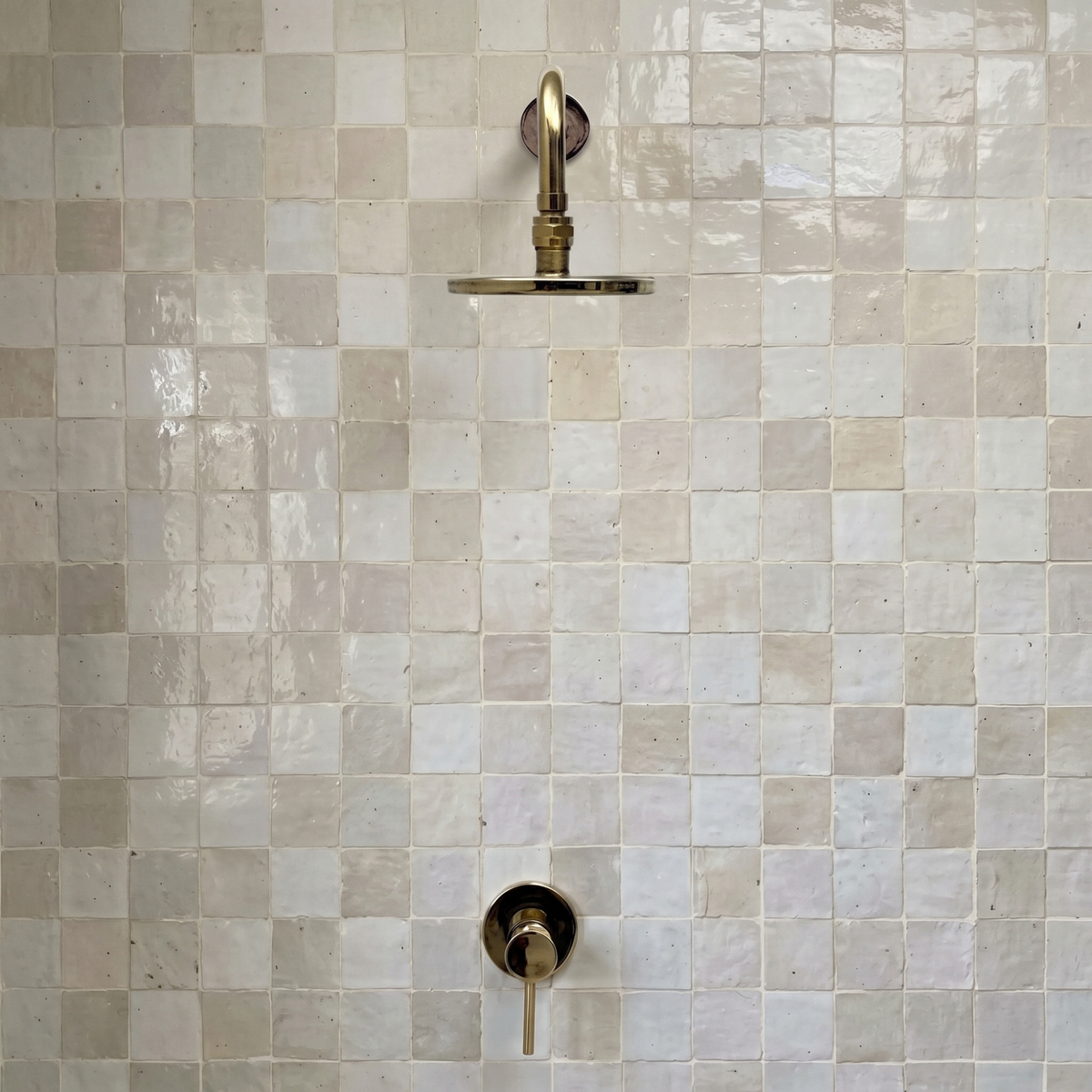 Unlacquered Brass Round Rain Shower System with Straight arm