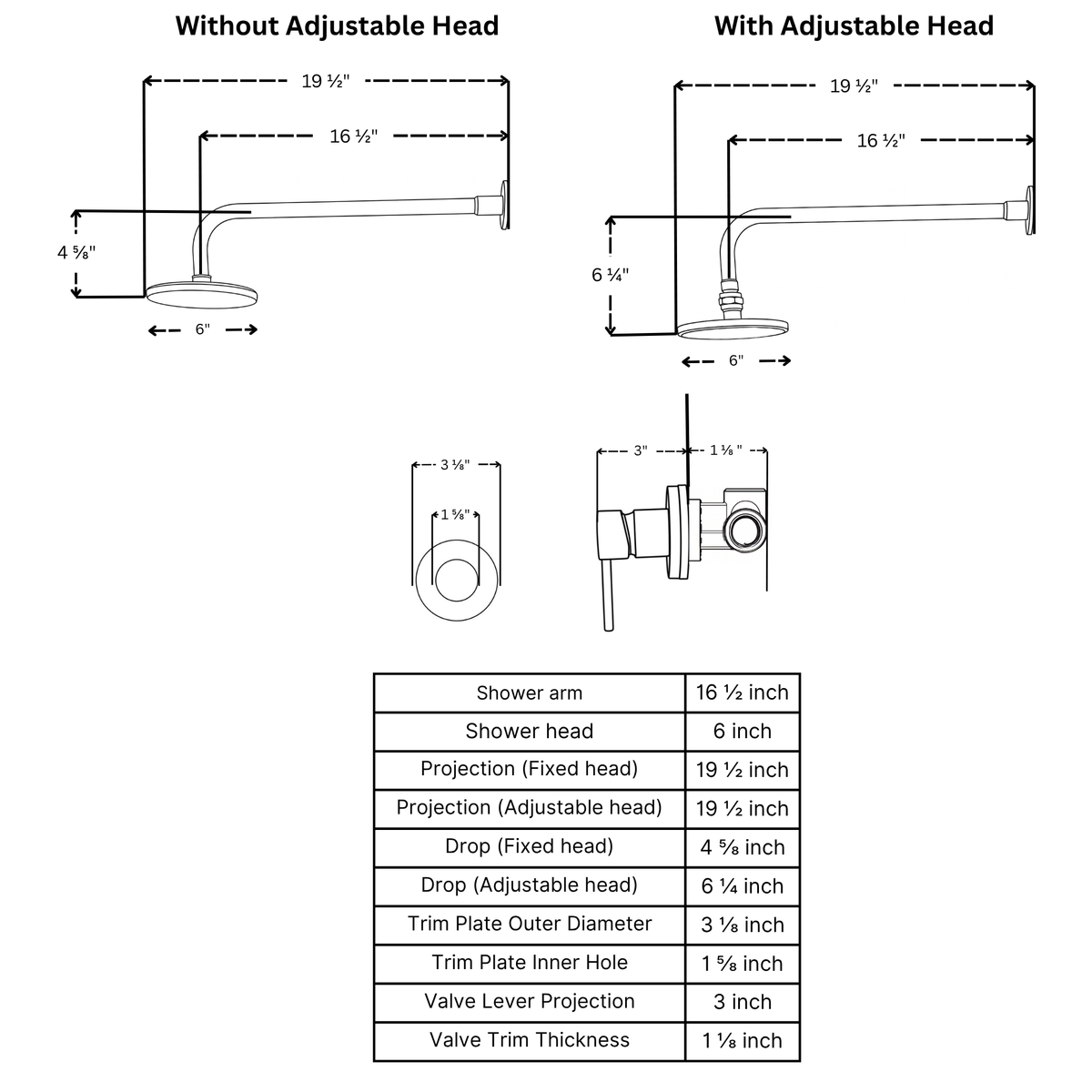 Unlacquered Brass Round Rain Shower System with Straight arm