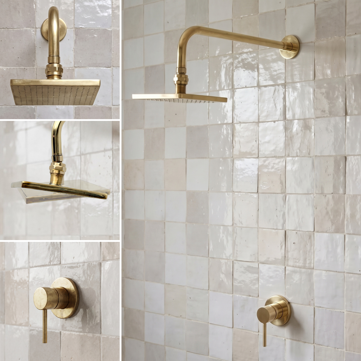 Unlacquered Brass Square Rain Shower System – Straight arm