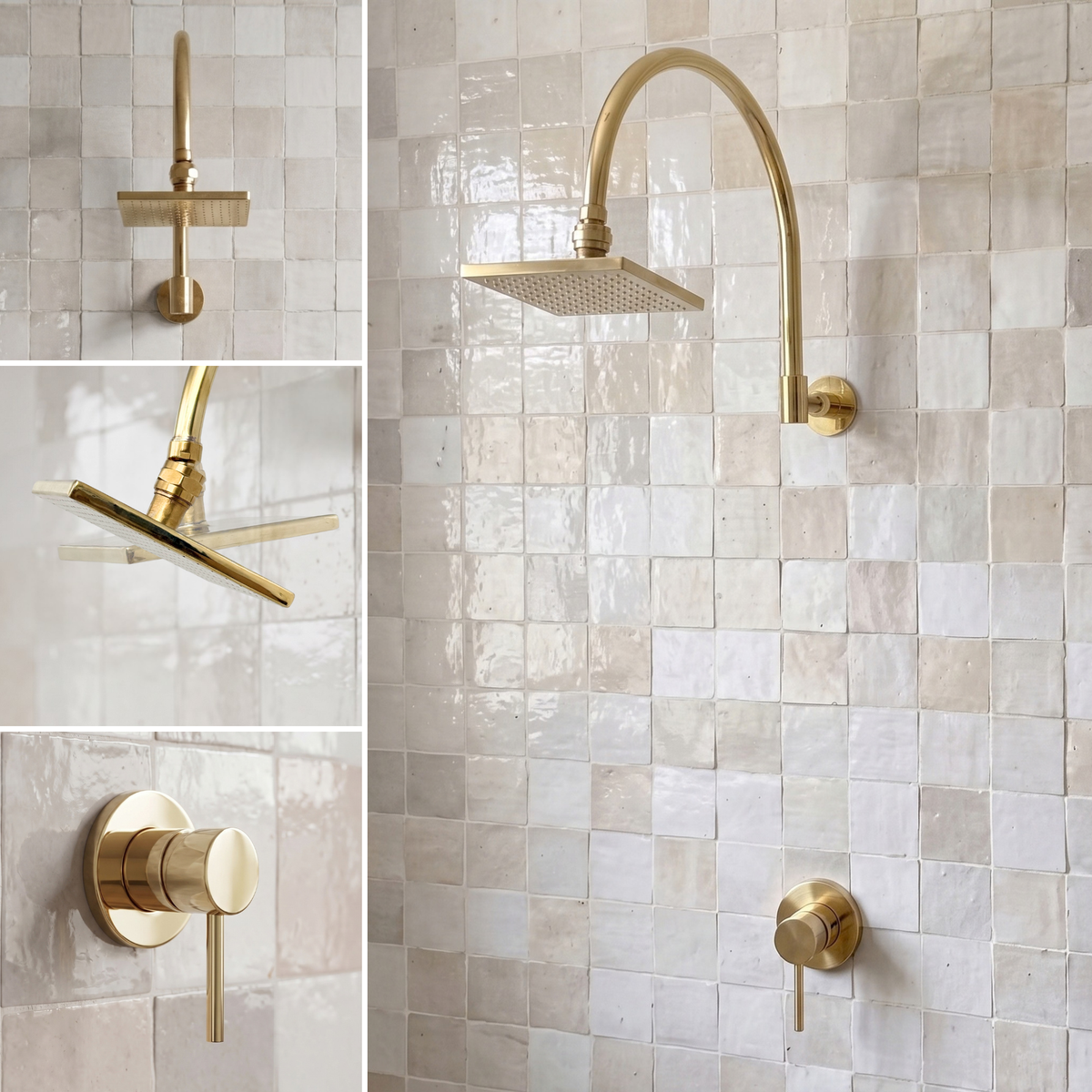 Unlacquered Brass Square Rain Shower System with Gooseneck arm