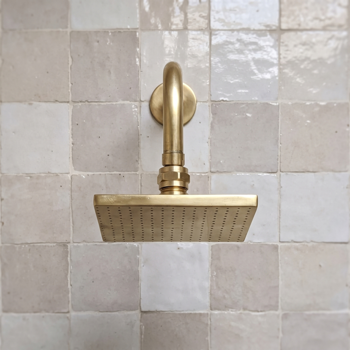 Unlacquered Brass Square Rain Shower System – Straight arm