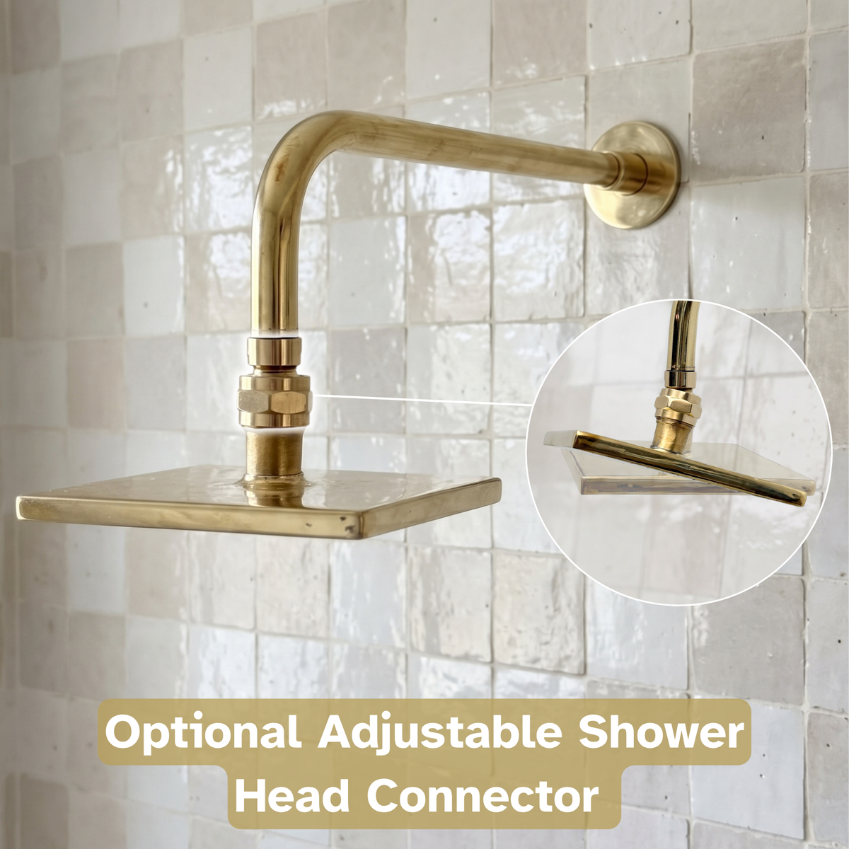 Unlacquered Brass Square Rain Shower System – Straight arm