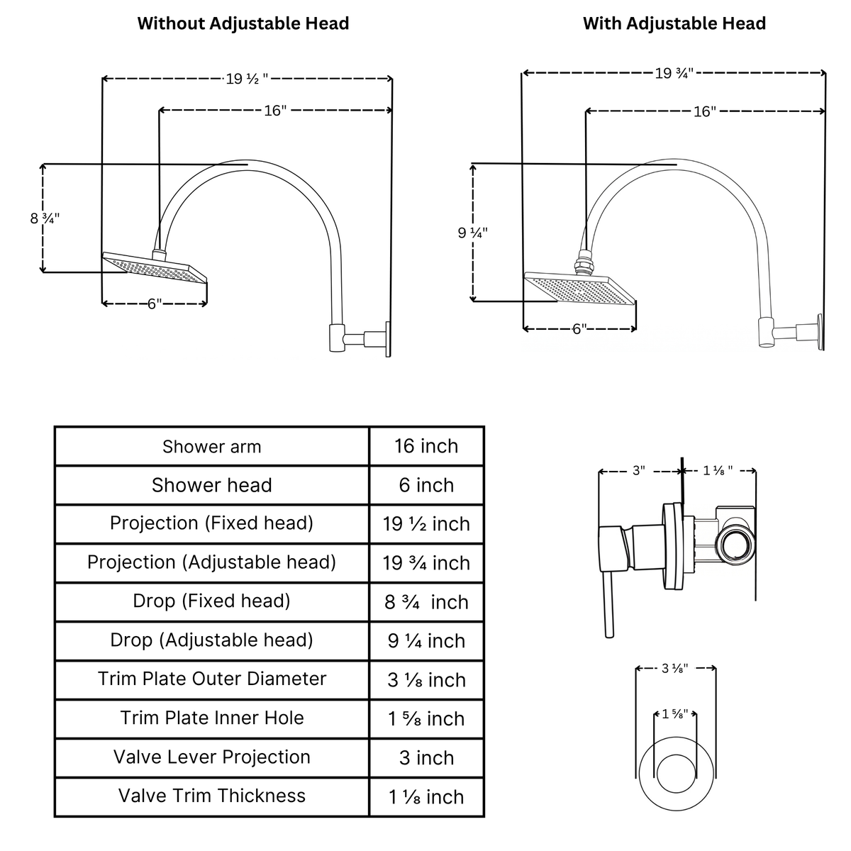 Unlacquered Brass Square Rain Shower System with Gooseneck arm