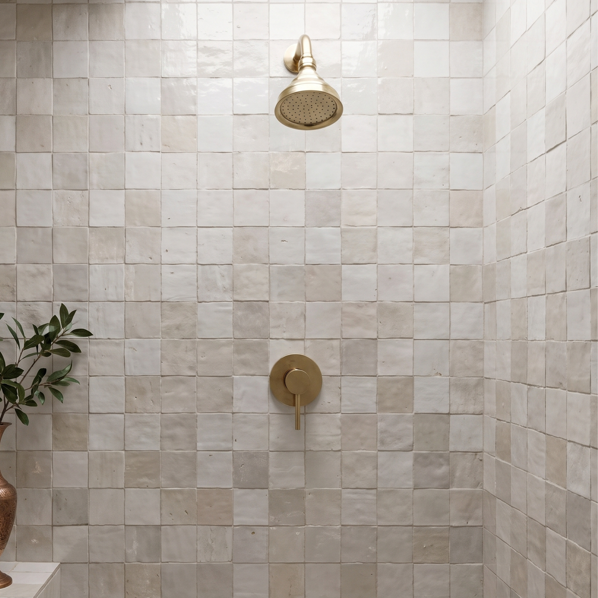 Unlacquered Brass Concealed Shower System with Single lever
