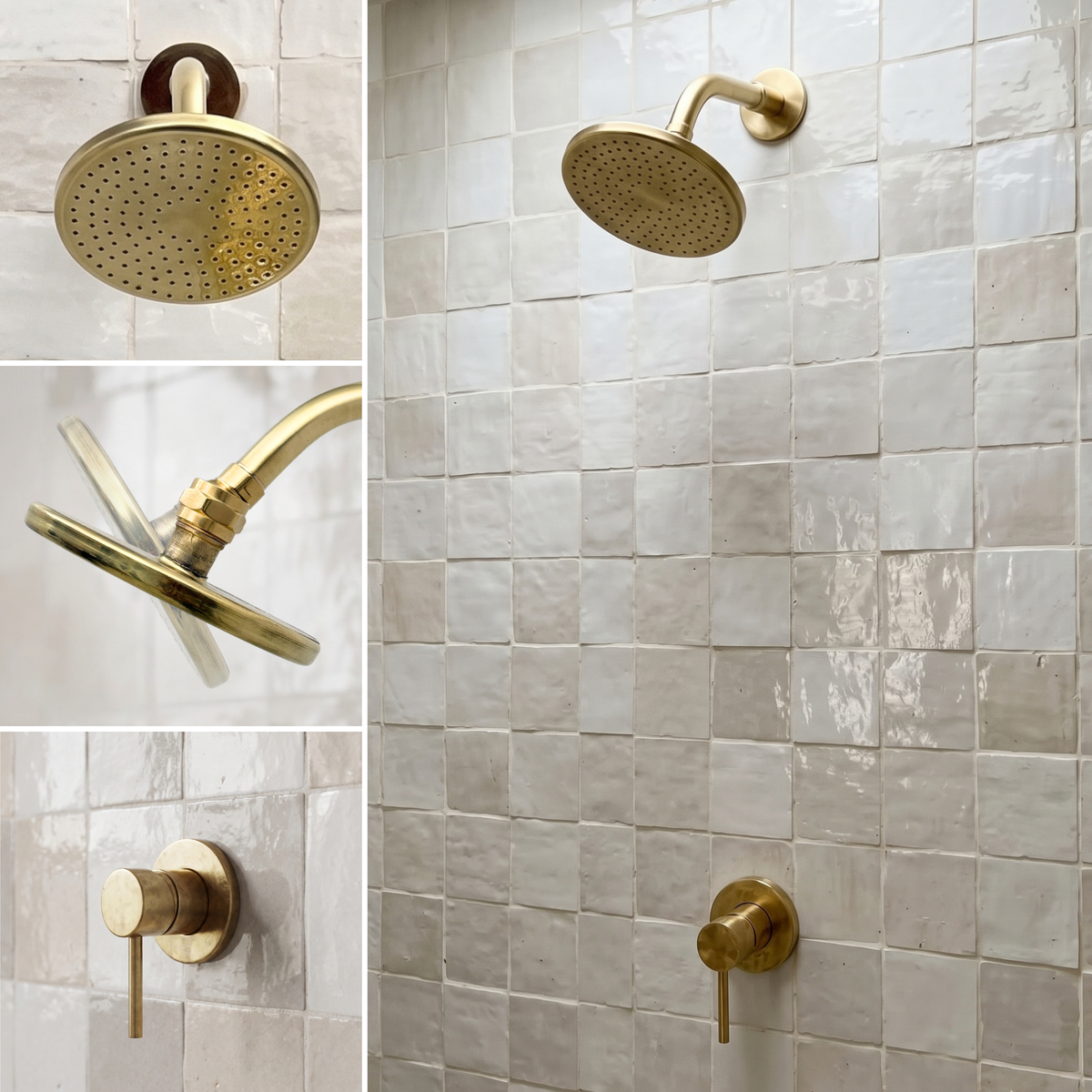 Unlacquered Brass Round Shower System — Short arm & Adjustable Head