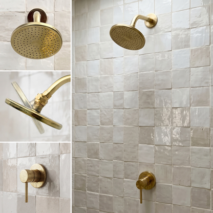 Unlacquered Brass Round Shower System — Short arm & Adjustable Head