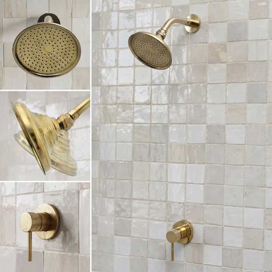 Unlacquered Brass Dome Shower System with Short arm & Adjustable Head