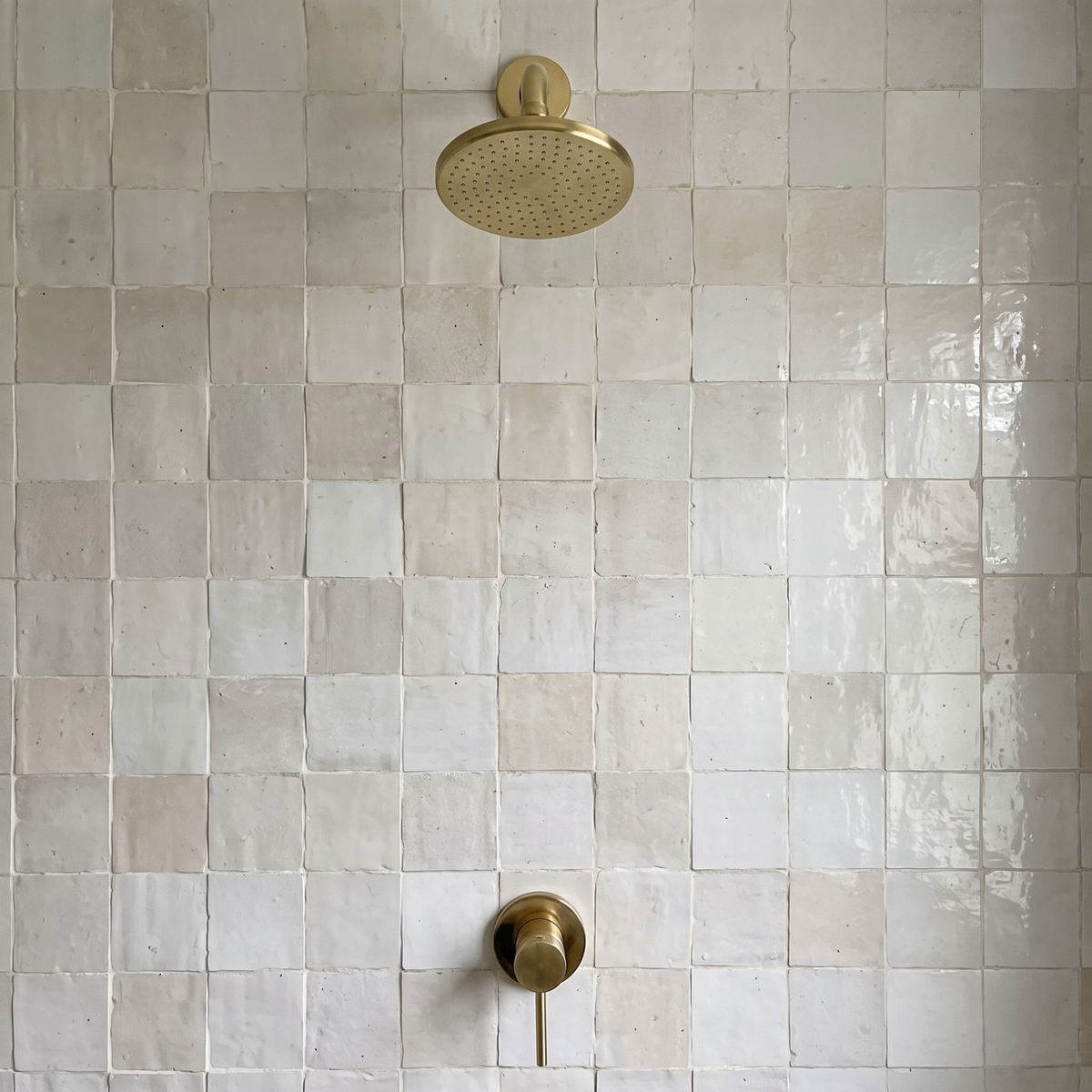 Unlacquered Brass Round Shower System — Short arm & Adjustable Head