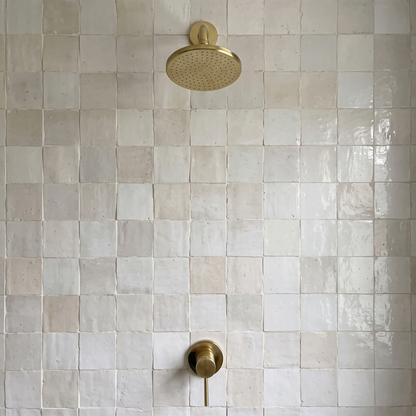 Unlacquered Brass Round Shower System — Short arm & Adjustable Head