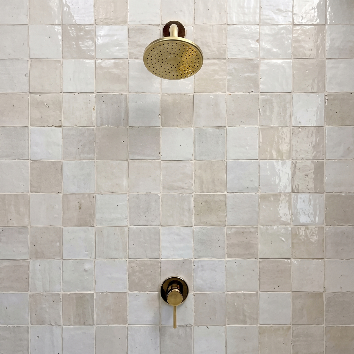 Unlacquered Brass Round Shower System — Short arm & Adjustable Head