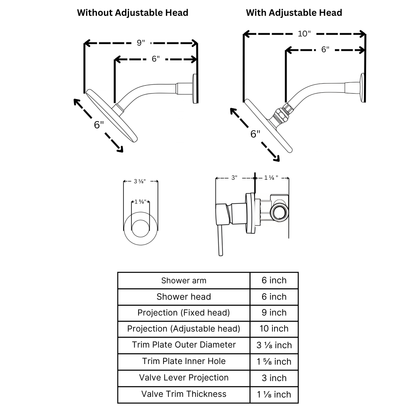 Unlacquered Brass Round Shower System — Short arm & Adjustable Head