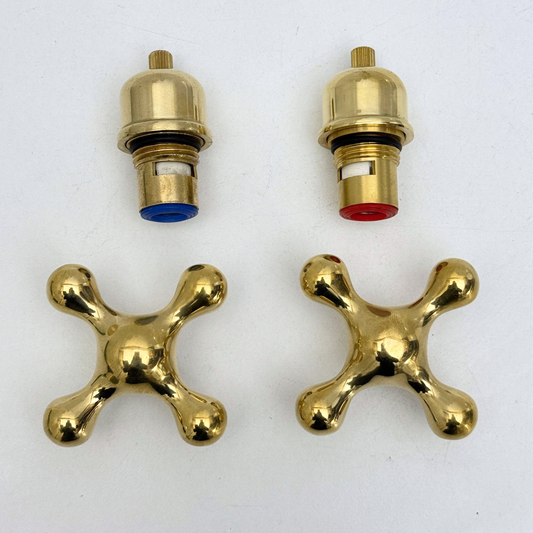Unlacquered Brass Cross Handles with Cartridge, Solid Brass Cross Handles for Brass Fixtures