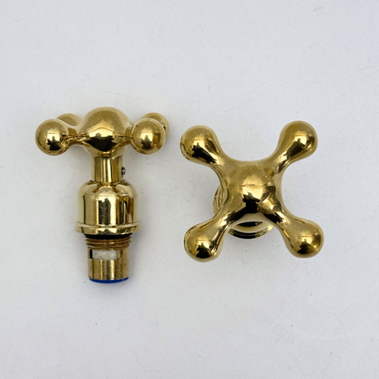 Unlacquered Brass Cross Handles with Cartridge, Solid Brass Cross Handles for Brass Fixtures