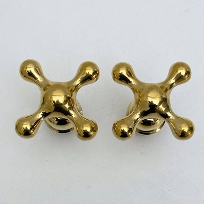 Unlacquered Brass Cross Handles with Cartridge, Solid Brass Cross Handles for Brass Fixtures