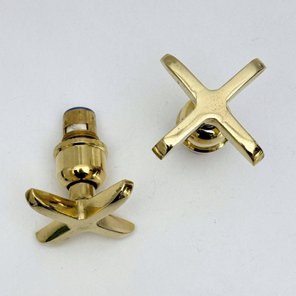 Unlacquered Brass Cross Handles with Cartridge, Solid Brass Cross Handles for Brass Fixtures