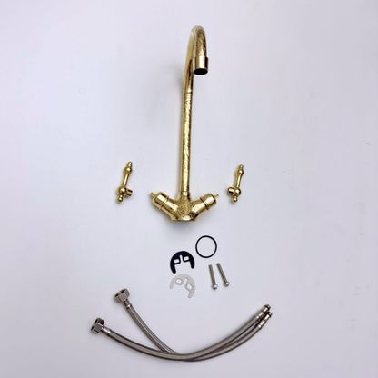 Unlacquered Brass Engraved Gooseneck Single Hole Faucet with Lever Handles