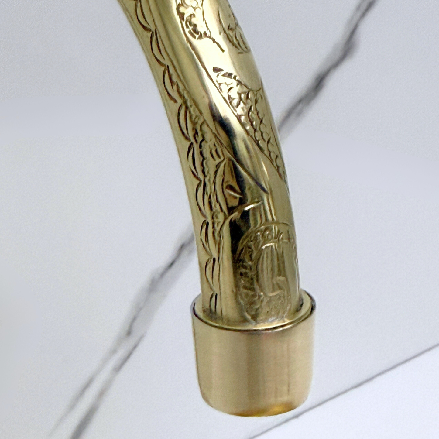Unlacquered Brass Engraved Gooseneck Single Hole Faucet with Lever Handles