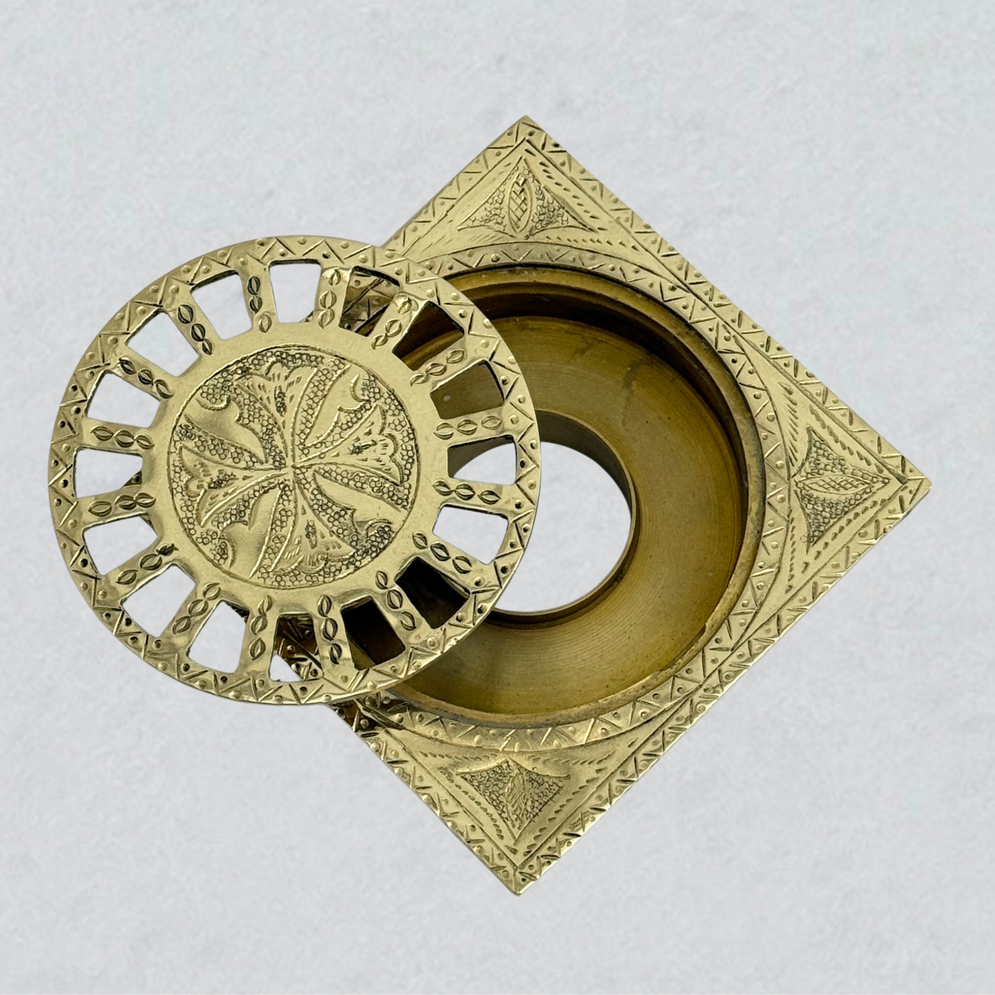Unlacquered Brass Engraved Shower Drain with Removable Cover, Solid Brass Square Shower Drain