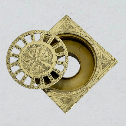 Unlacquered Brass Engraved Shower Drain with Removable Cover, Solid Brass Square Shower Drain