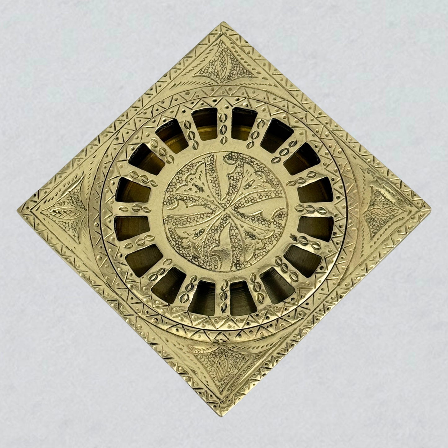 Unlacquered Brass Engraved Shower Drain with Removable Cover, Solid Brass Square Shower Drain