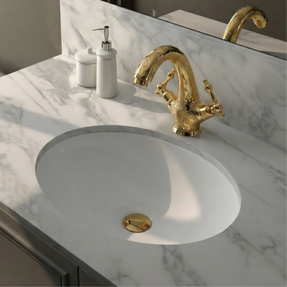 Unlacquered Brass Engraved Single Hole Bathroom Faucet with Lever Handles
