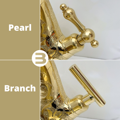 Unlacquered Brass Engraved Single Hole Bathroom Faucet with Lever Handles