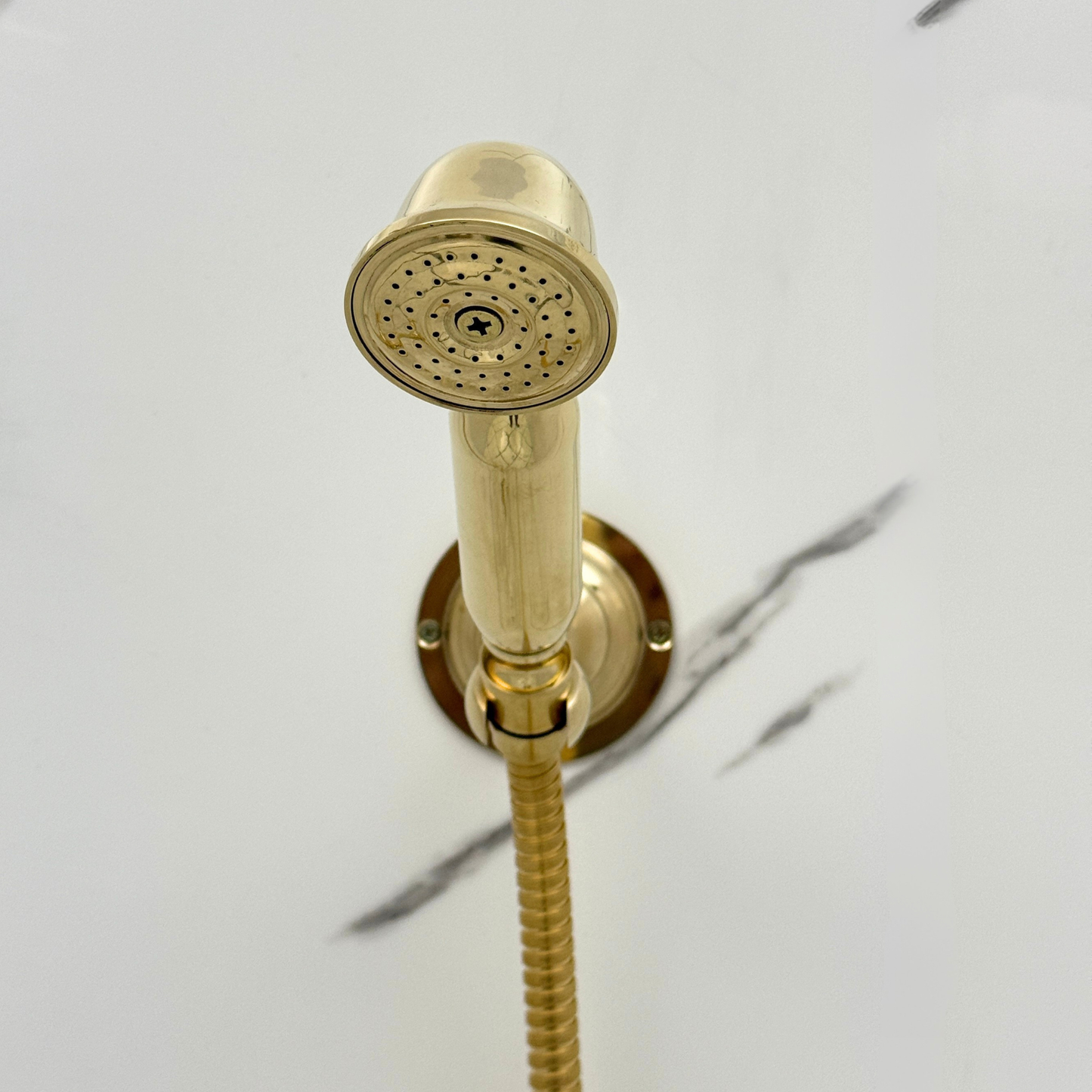 Unlacquered Brass Exposed Shower System with Rainfall Head & Handheld