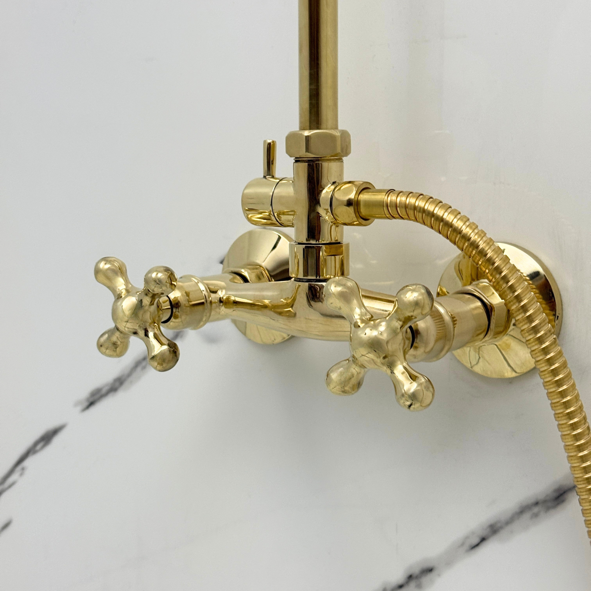 Unlacquered Brass Exposed Shower System with Rainfall Head & Handheld