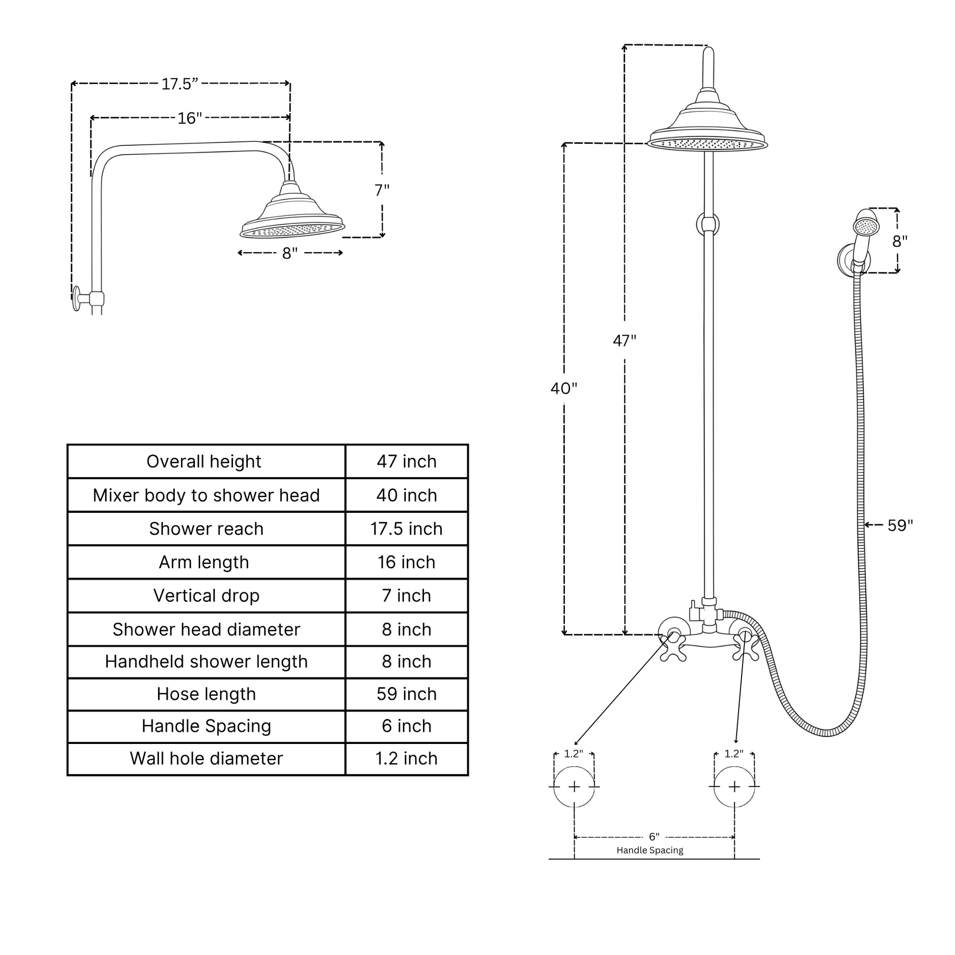 Unlacquered Brass Exposed Shower System with Rainfall Head & Handheld