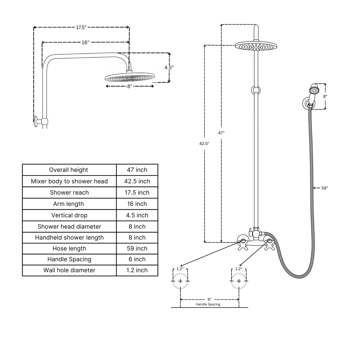 Unlacquered Brass Exposed Shower System with Flat Rainfall Head & Handheld