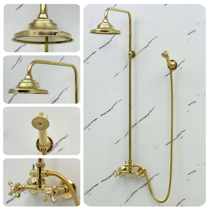 Unlacquered Brass Exposed Shower System with Rainfall Head & Handheld