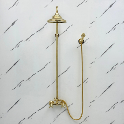 Unlacquered Brass Exposed Shower System with Rainfall Head & Handheld