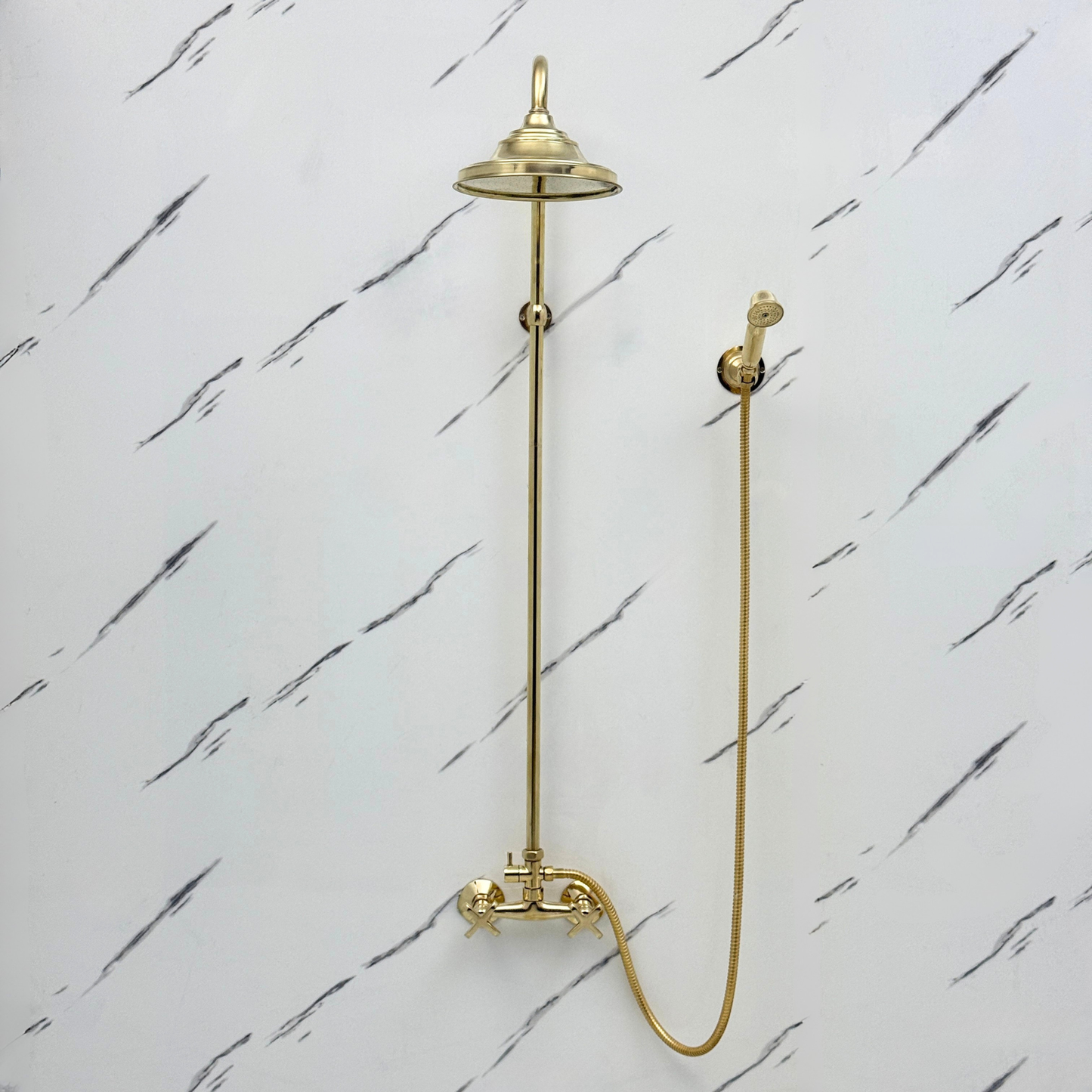Unlacquered Brass Exposed Shower System with Rainfall Head & Handheld