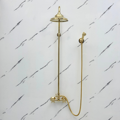 Unlacquered Brass Exposed Shower System with Rainfall Head & Handheld