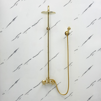 Unlacquered Brass Exposed Shower System with Flat Rainfall Head & Handheld