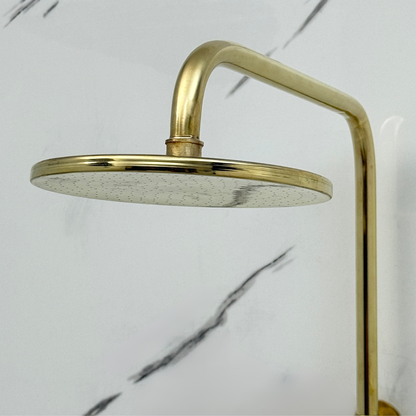Unlacquered Brass Exposed Shower System with Flat Rainfall Head & Handheld