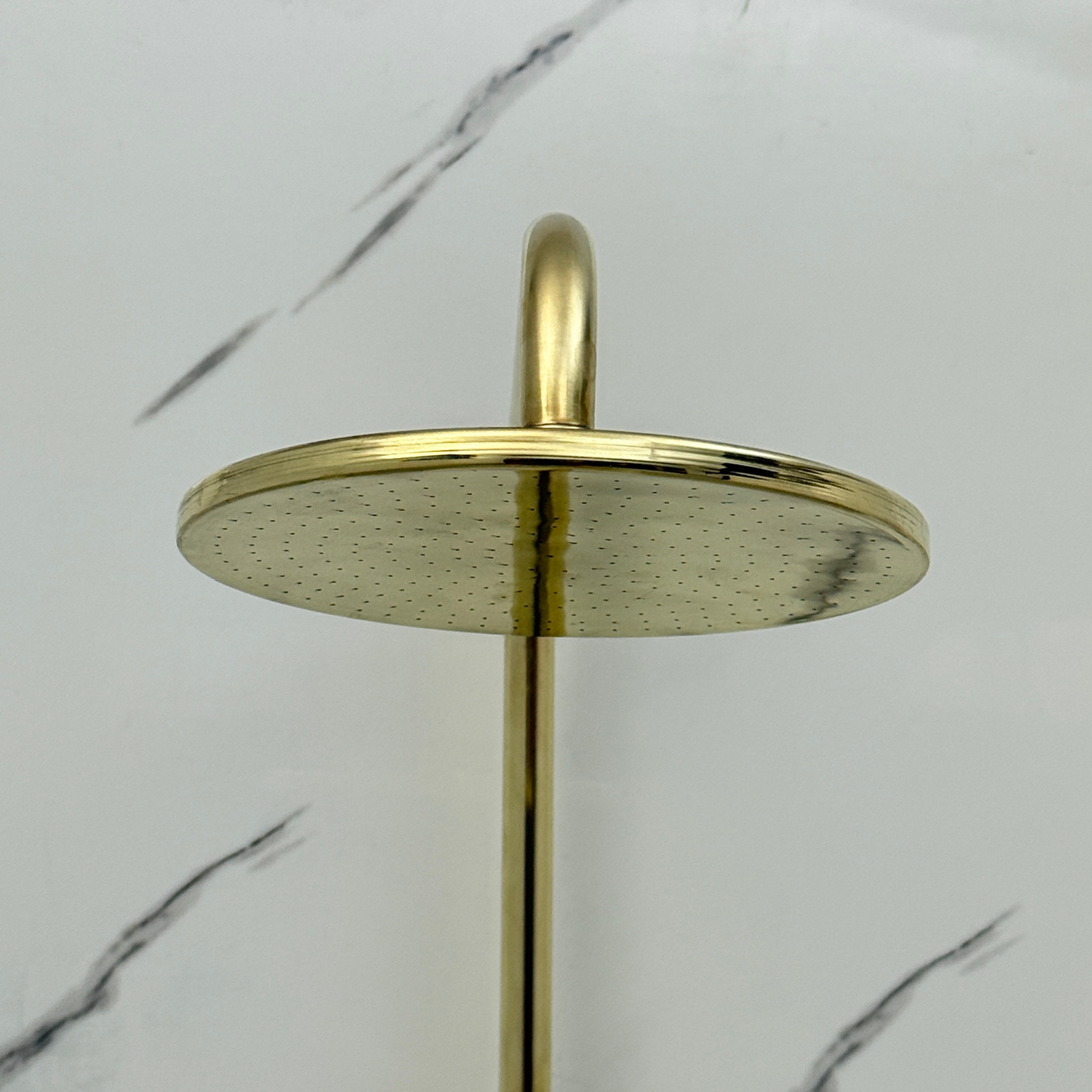 Unlacquered Brass Exposed Shower System with Flat Rainfall Head & Handheld