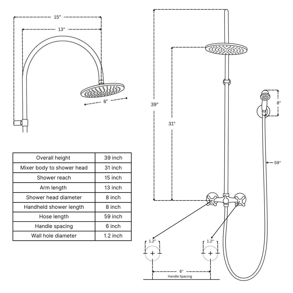 Unlacquered Brass Exposed Shower System with Handheld Shower