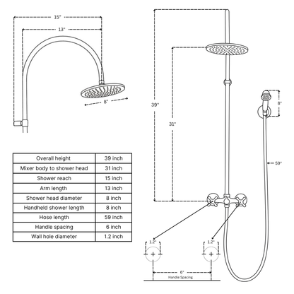 Unlacquered Brass Exposed Shower System with Handheld Shower