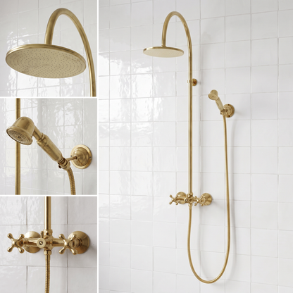 Unlacquered Brass Exposed Shower System with Handheld Shower