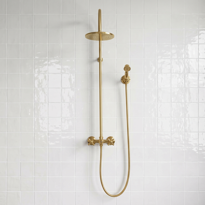 Unlacquered Brass Exposed Shower System with Handheld Shower