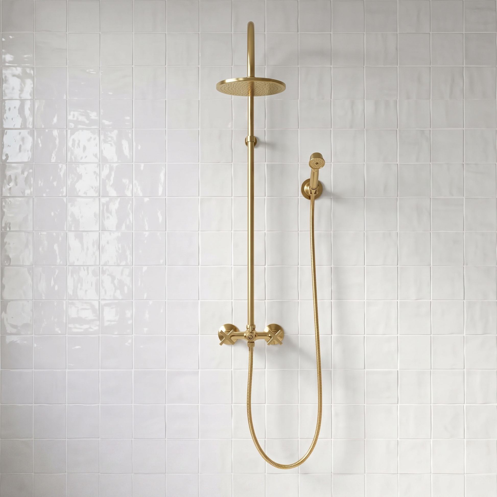 Unlacquered Brass Exposed Shower System with Handheld Shower