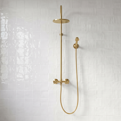 Unlacquered Brass Exposed Shower System with Handheld Shower